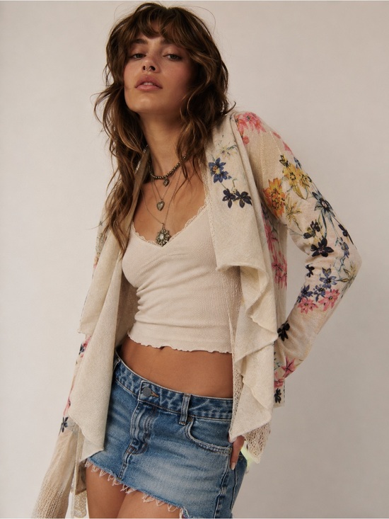 Anthropologie Sweaters - Anthropologie Knitted & Knotted Floral Linen Cotton Waterfall Cardigan Size S